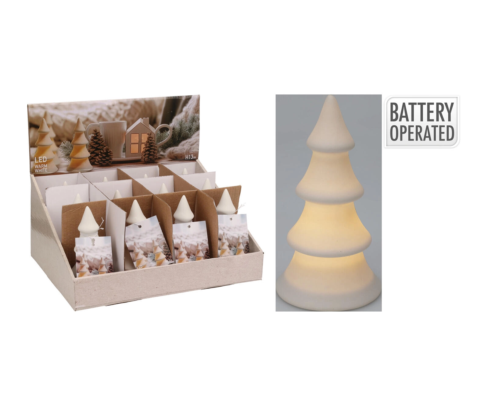 Vianočná porcelánová LED dekorácia 13 cm, biela