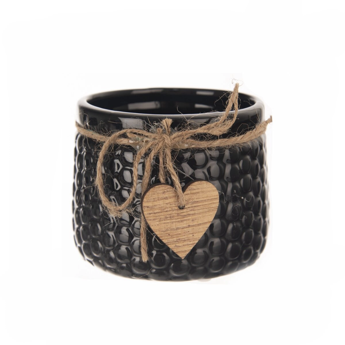 E-shop Kompaktný keramický kvetináč s dreveným prvkom čierny 9 × 9 × 11 cm