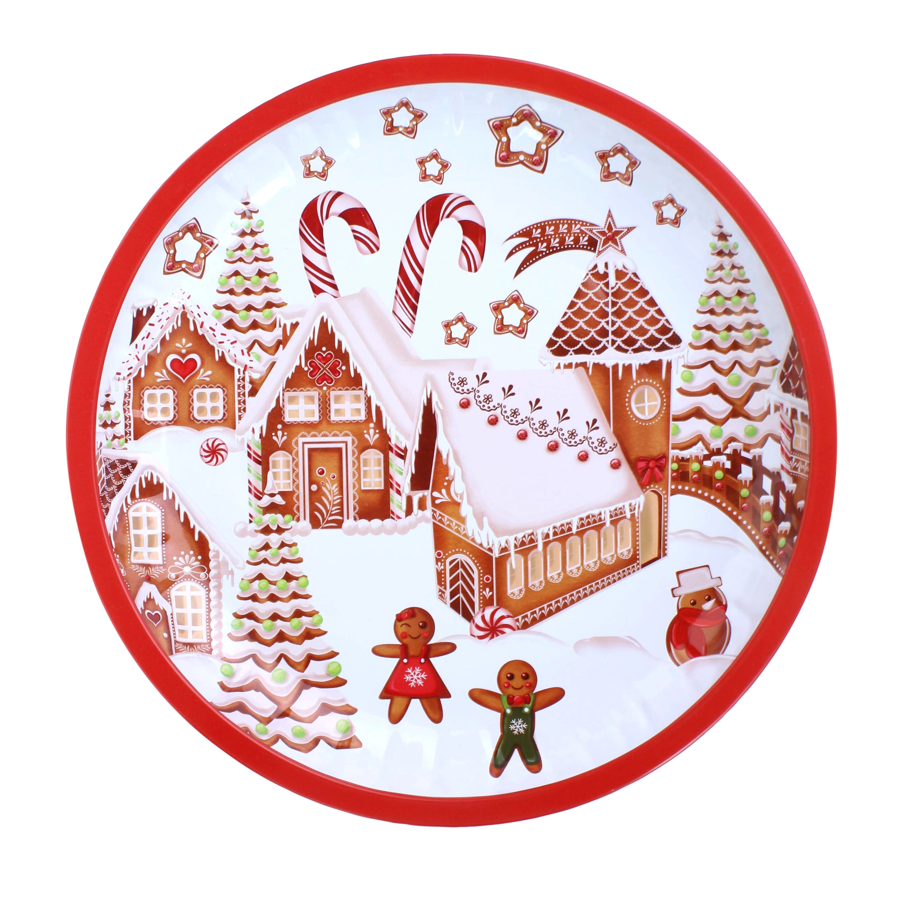 E-shop TORO Plechový podnos 26cm perníčková dedinka