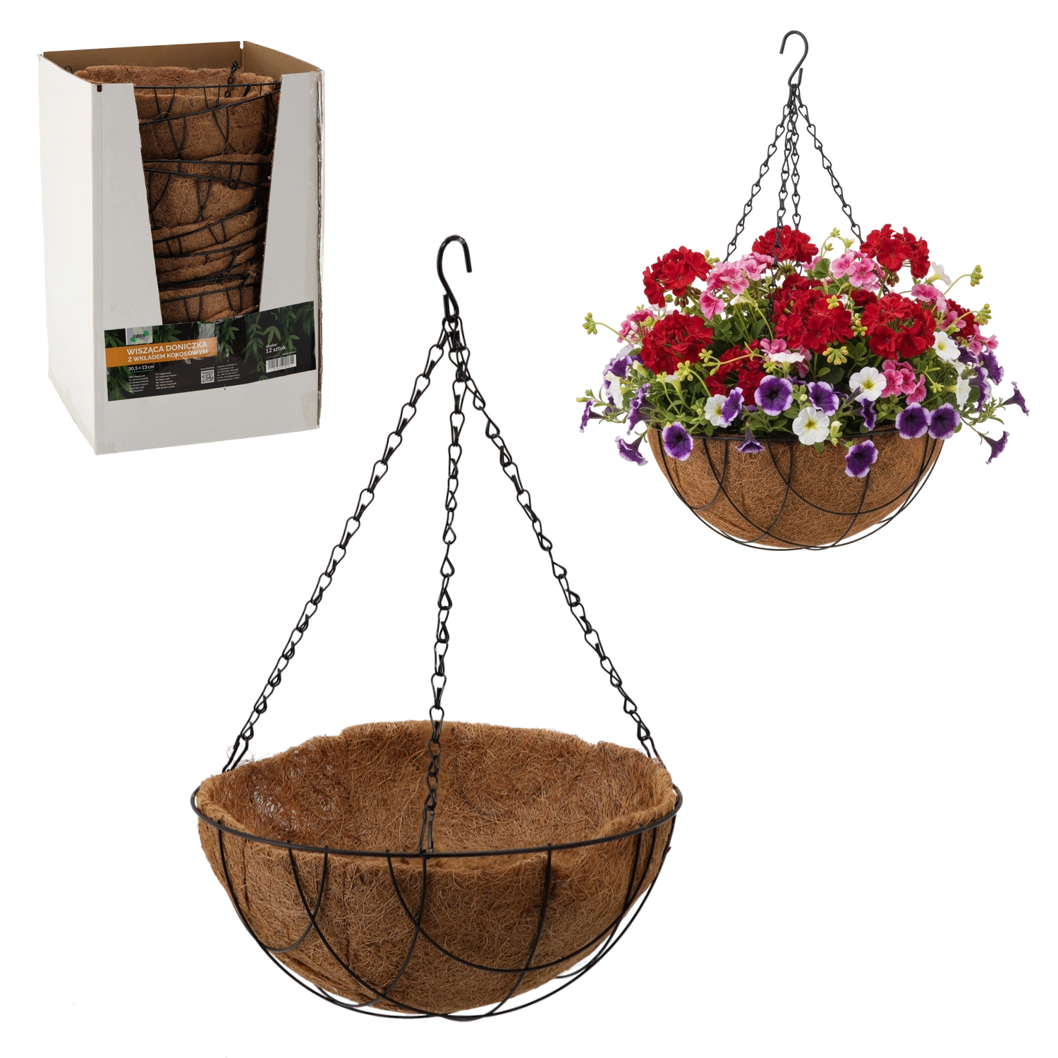 E-shop Závesný kvetináč s kokosovou vložkou 30,5 × 15 cm