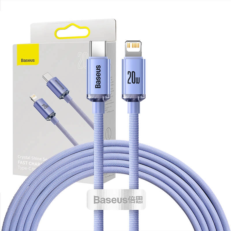 E-shop Baseus Crystal kábel USB‑C na Lightning 2 m, 20 W PD, fialový