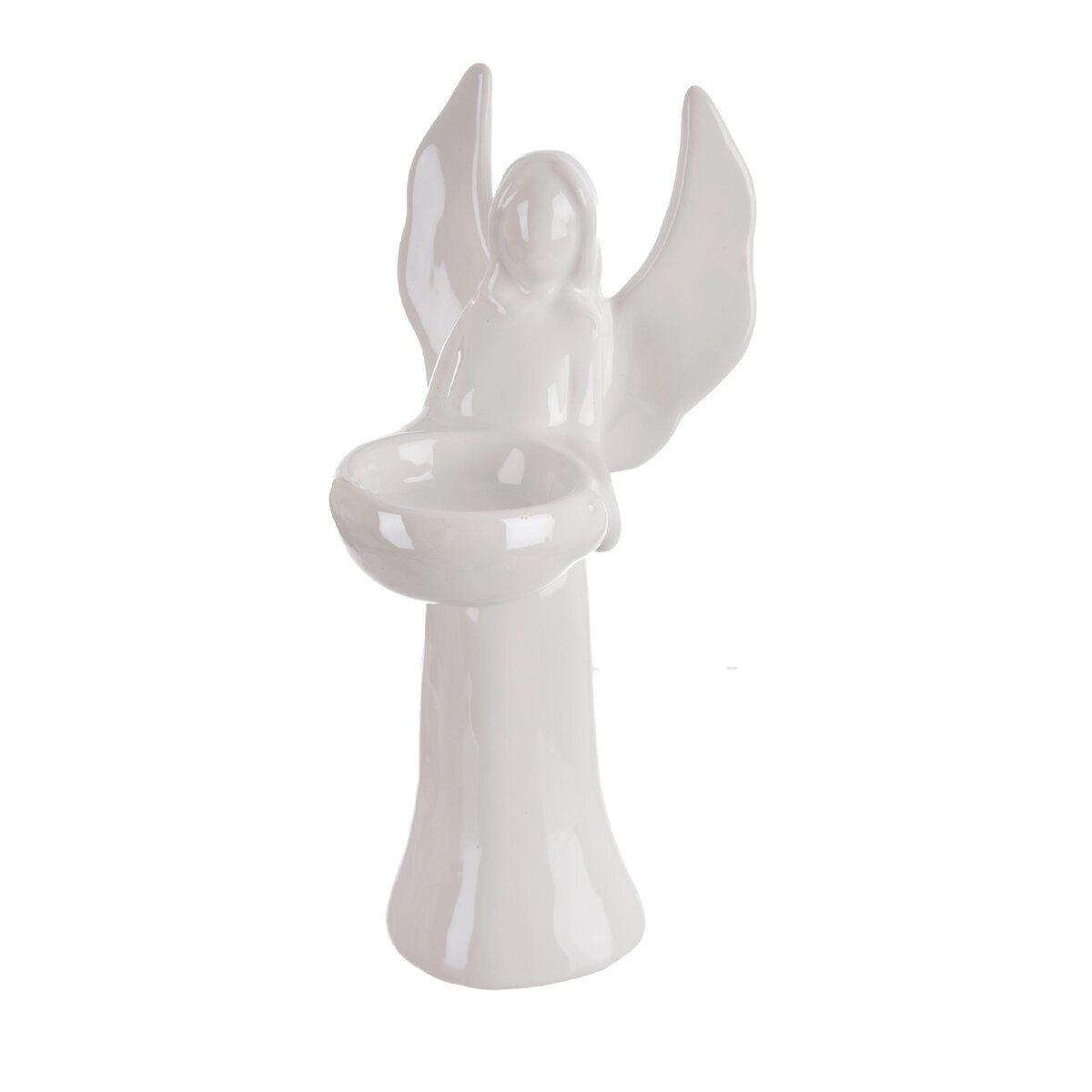 E-shop Dekoratívny keramický anjel – svietnik v bielej perleti 20 cm