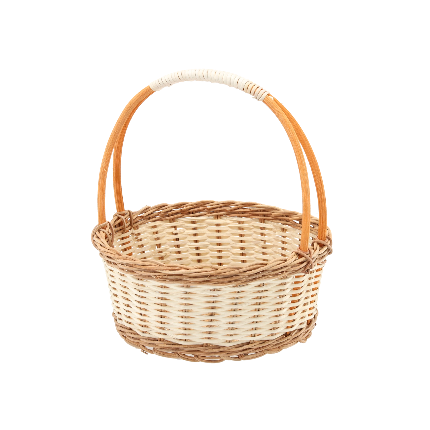 E-shop Ratanový košík s držadlom v prírodnej farbe s bielymi detailmi 25 × 11/27 cm