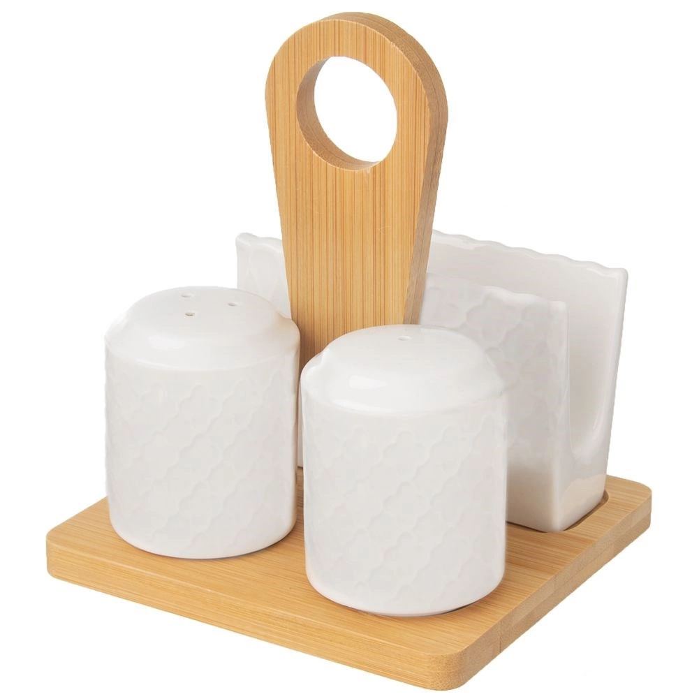 Porcelánová soľnička a korenička so stojanom WHITELINE, 3-dielna sada