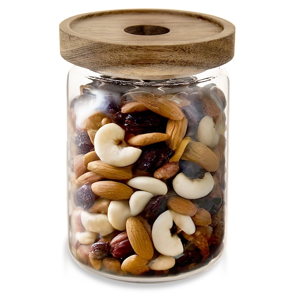 Sklenená dóza na sypké potraviny s dreveným viečkom a tesnením 970 ml