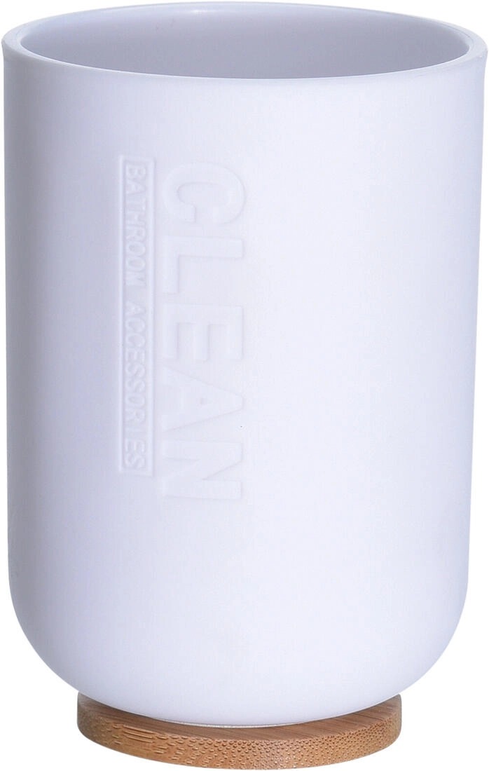 E-shop Kúpeľňový pohárik s bambusovou základňou 300 ml, biely