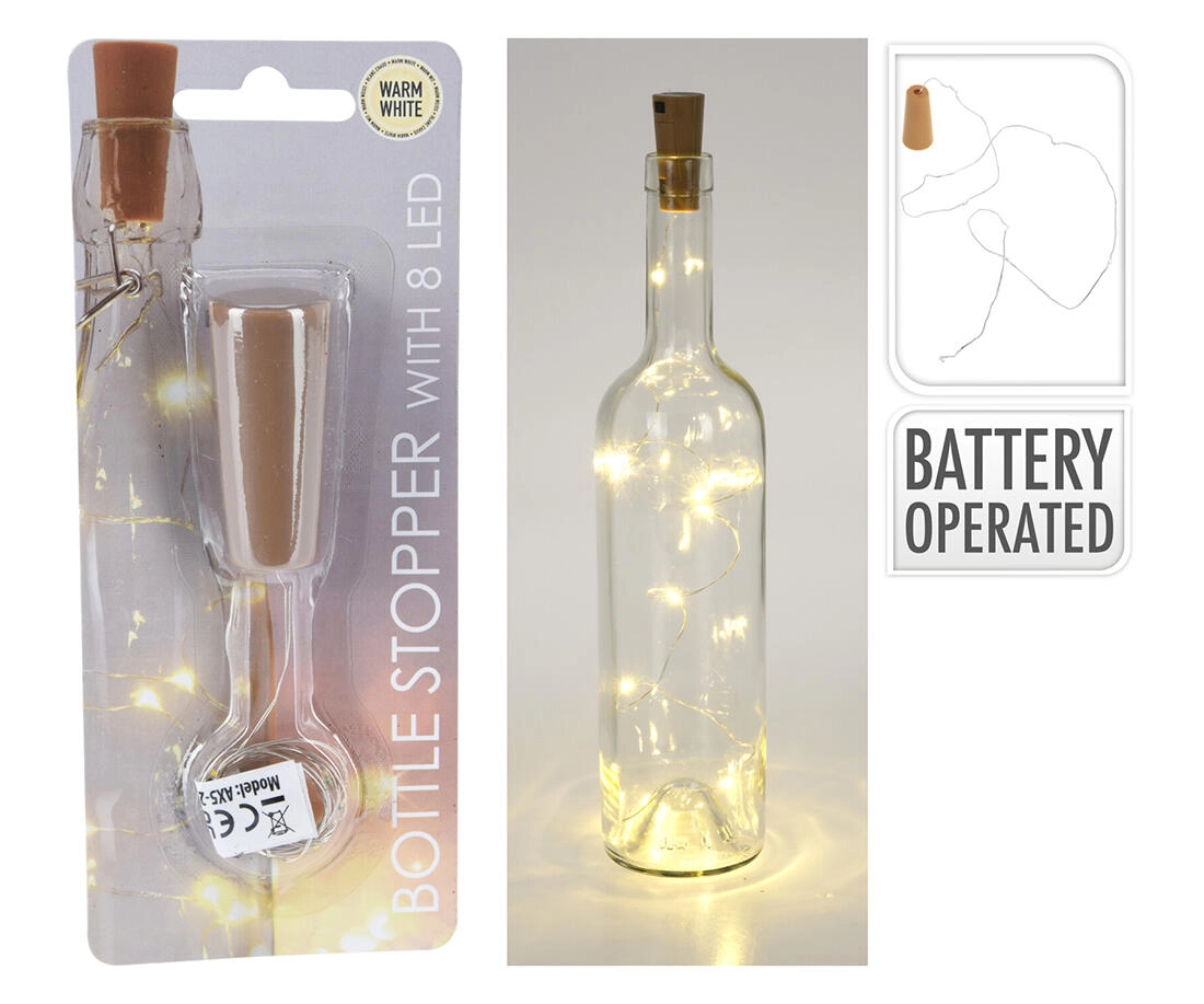 E-shop Svetelná zátka do fľaše s 8 LED, biele svetlo