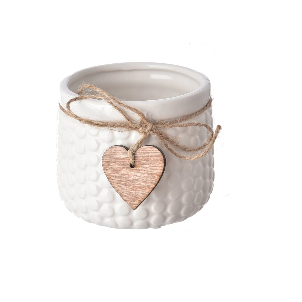 E-shop Biely keramický kvetináč s dreveným prvkom 9 × 9 × 11 cm