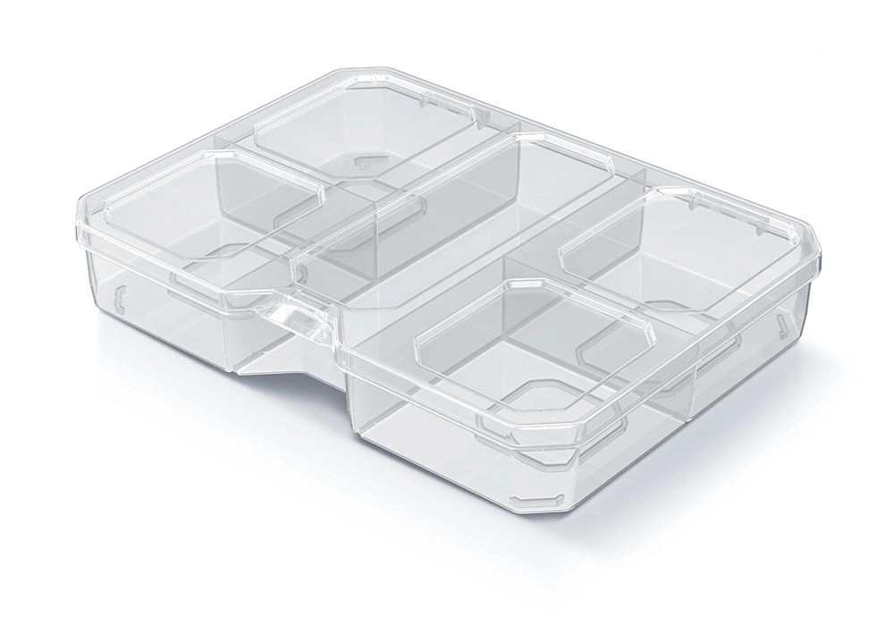 E-shop Organizér SQR box 19,3 × 14,7 × 3,5 cm s 5 priehradkami, transparentný