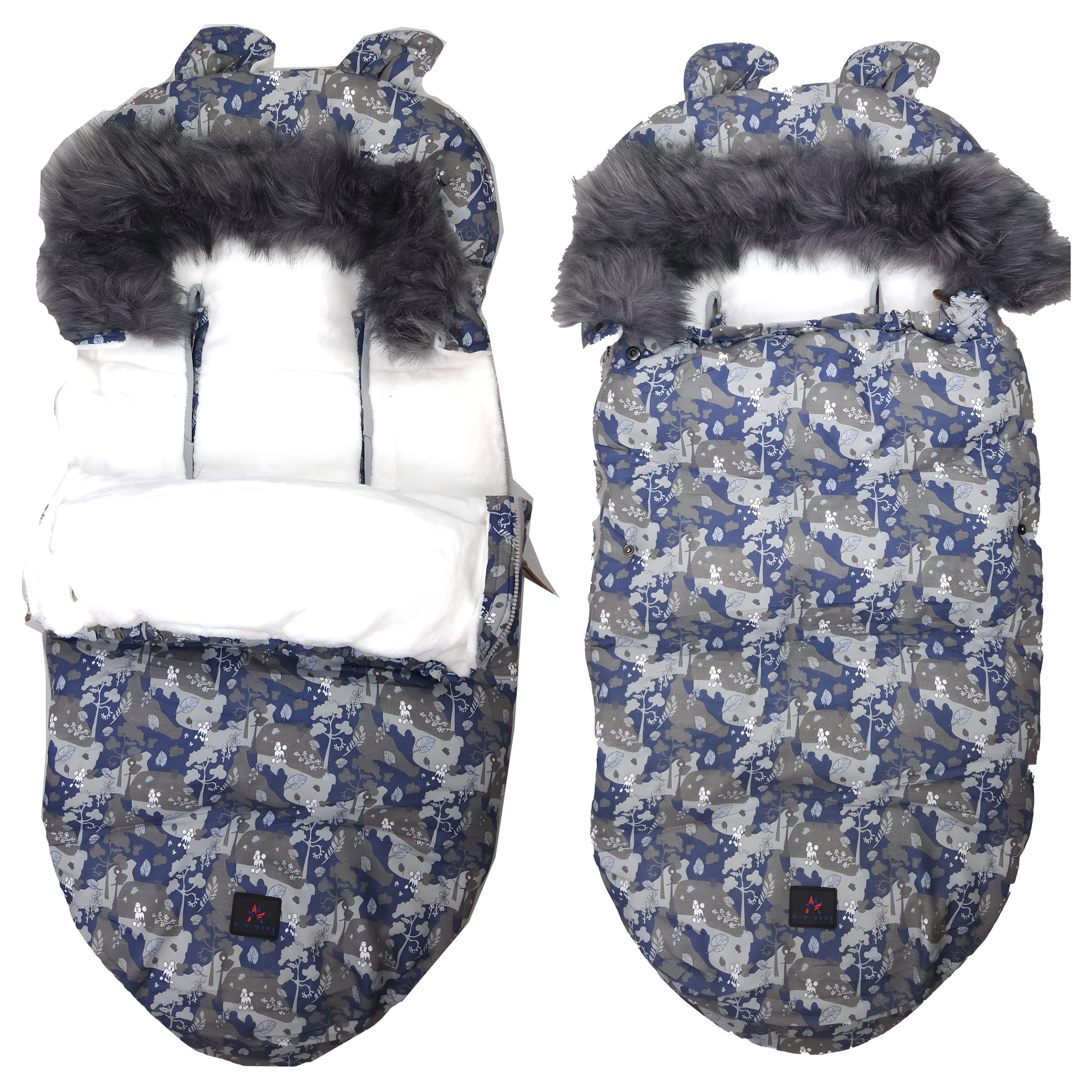 Zimný fusak do kočíka a sánok s kapucňou z kožušinky 100 cm