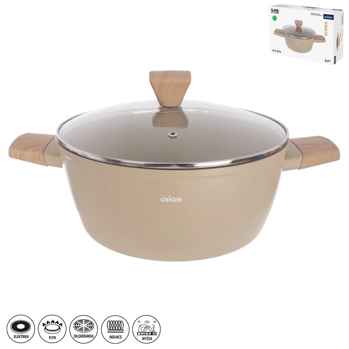 E-shop Orion kastról Ecrina 6,6 l so sklenenou pokrievkou