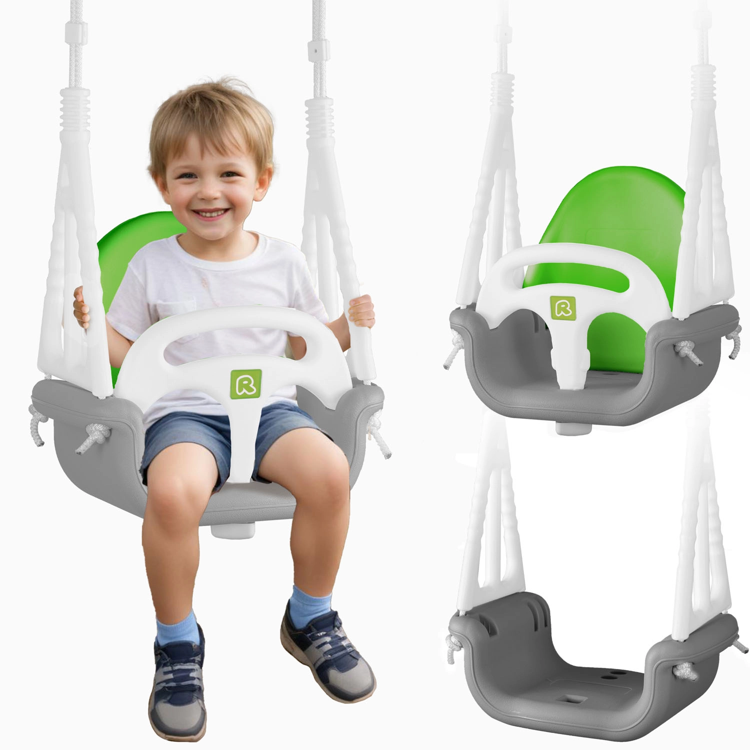 E-shop Ricokids Detská hojdačka 3v1 sivo-zelená