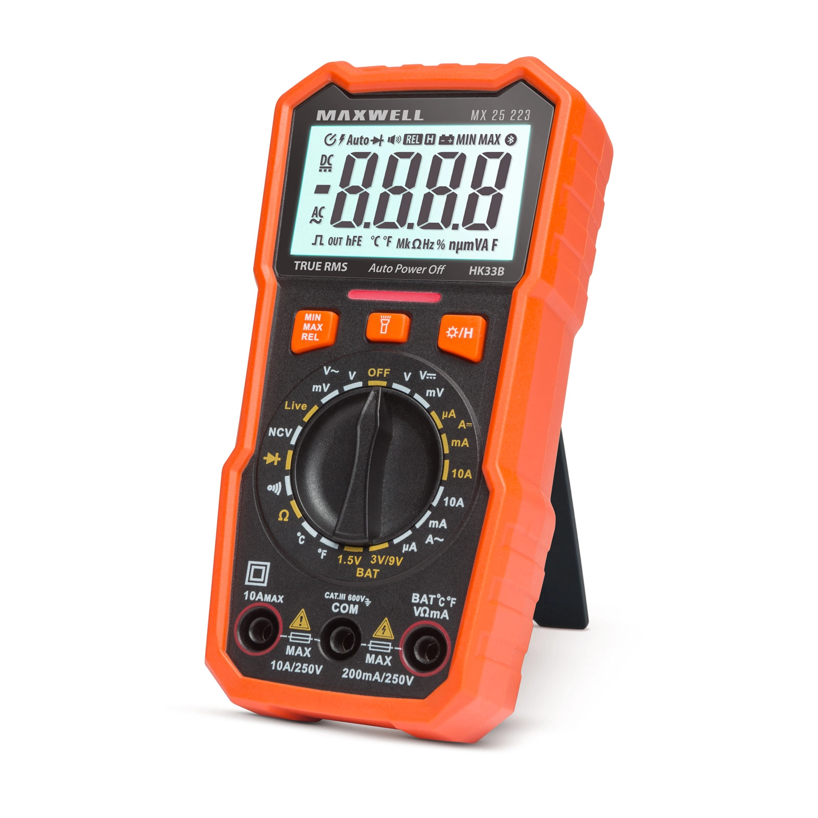 Digitálny multimeter Maxwell s testerom batérií a meraním teploty