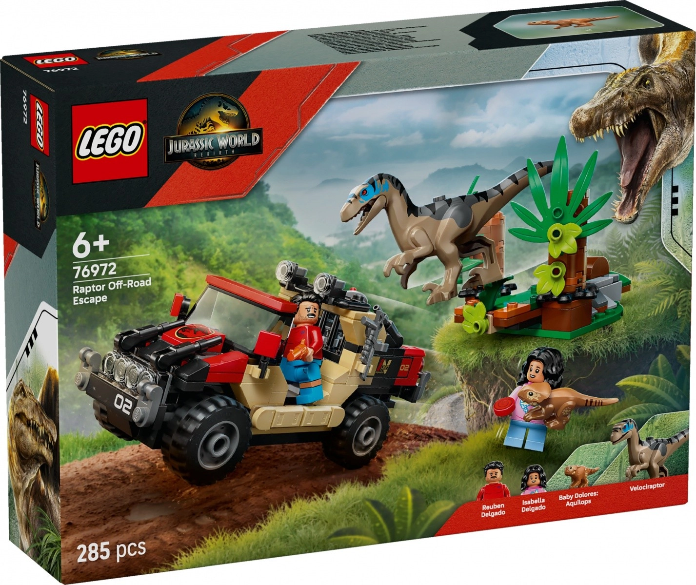 Stavebnica LEGO Jurassic World: Útek terénnym vozidlom pred velociraptorom