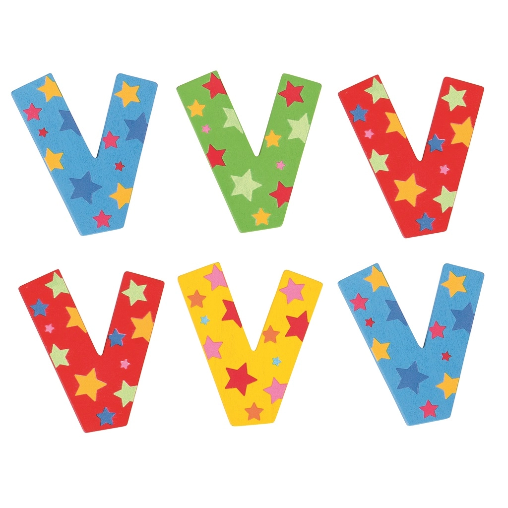 Drevené písmeno V s hviezdičkami – Bigjigs Toys