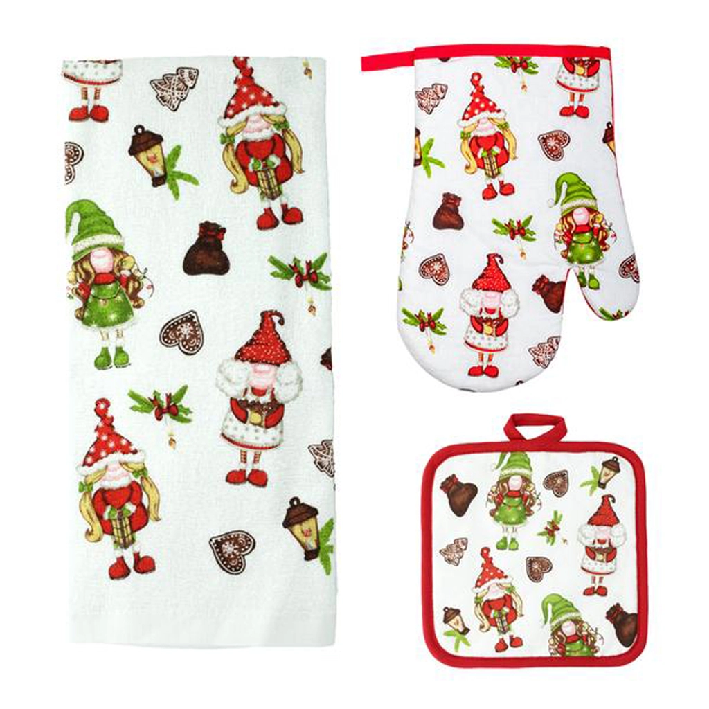 Kuchynský set Elfíci – rukavica, chňapka a utierka