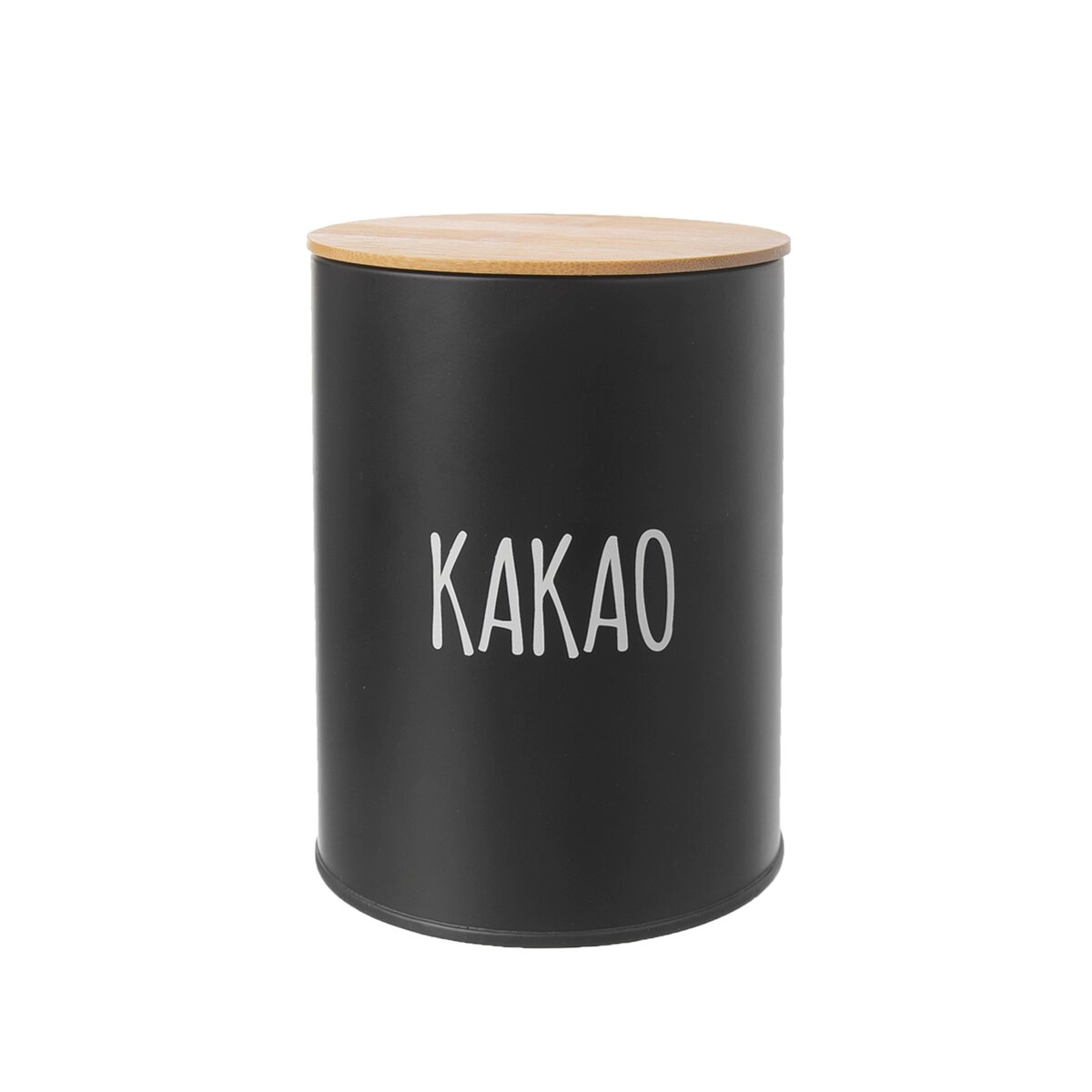 E-shop Čierna plechová dóza s bambusovým viečkom na kakao 11 cm