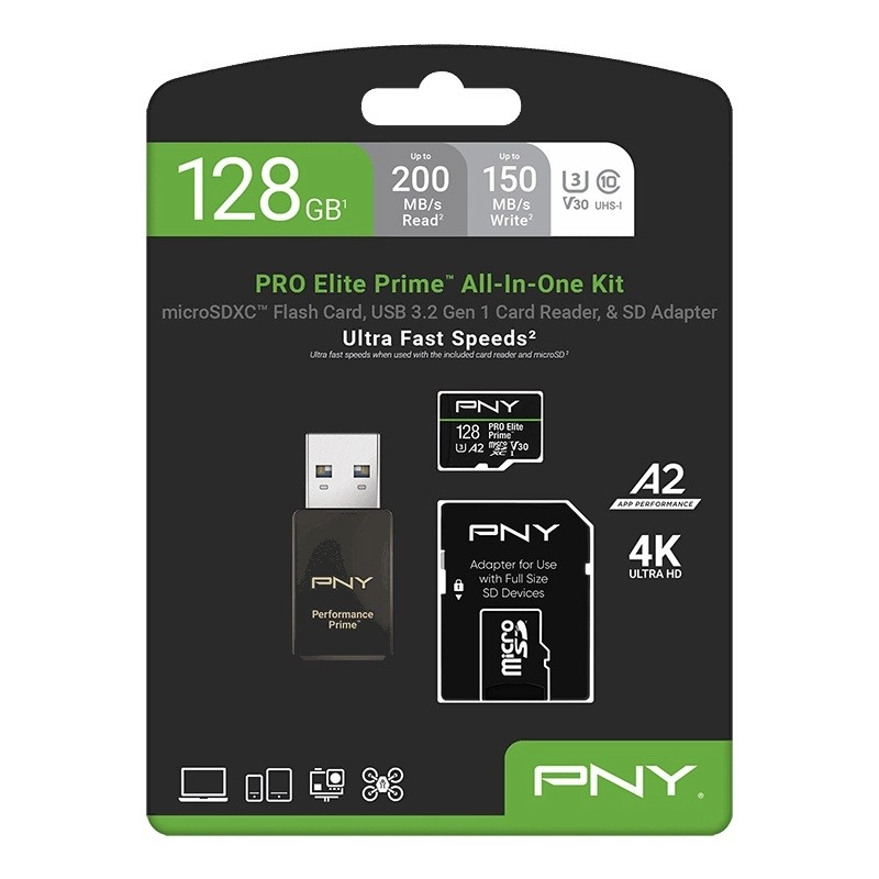 MicroSD karta Elite Prime 128GB s adaptér SD a USB-A čítačkou