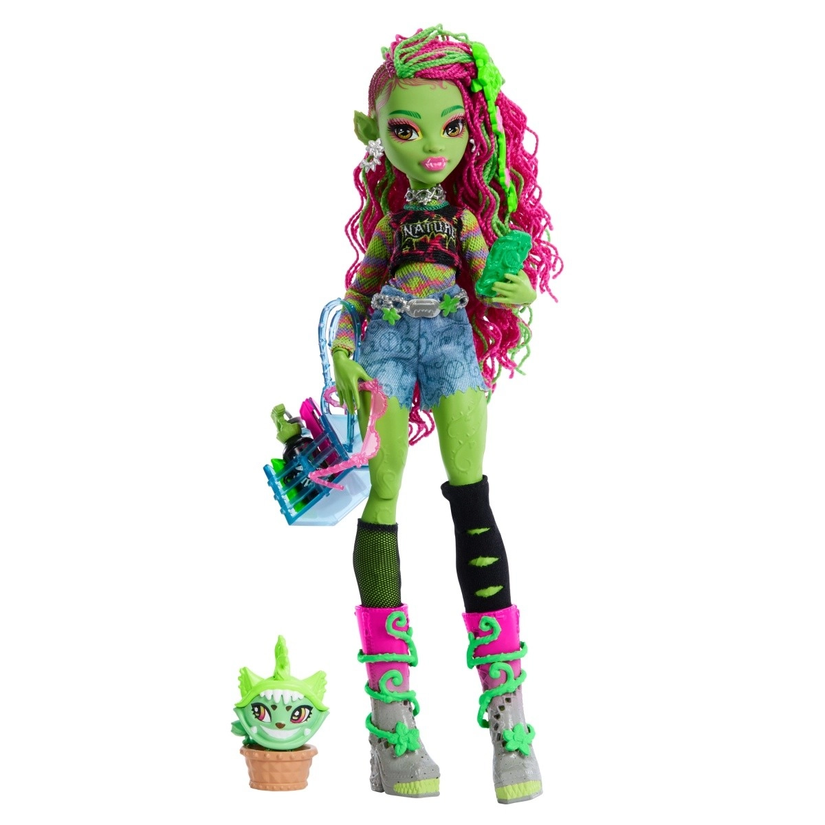 bábika Monster High Venus McFlytrap s mačiatkom Chewlian