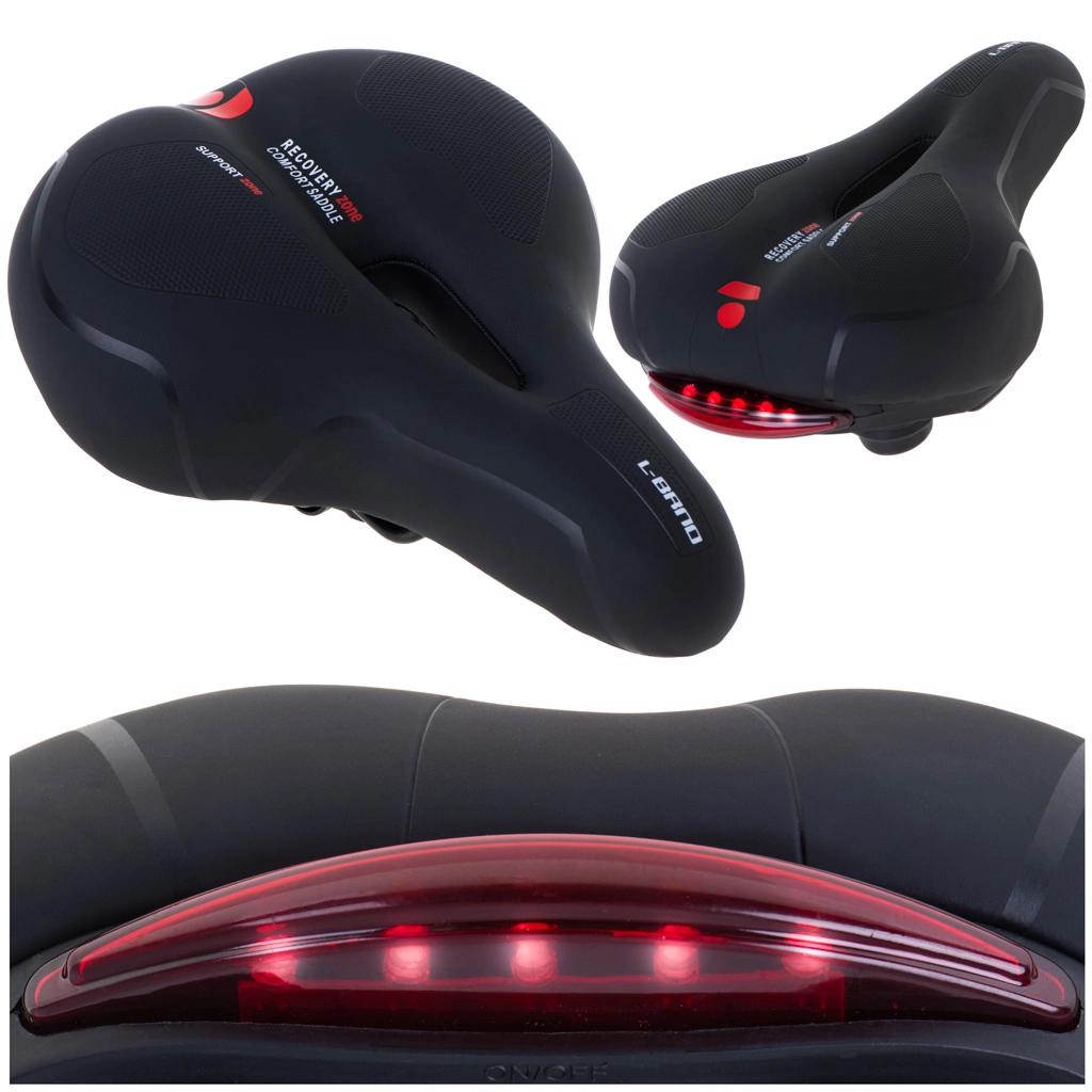 E-shop Cyklistické sedlo Rallex komfortné s výrezom a zadným LED svetlom