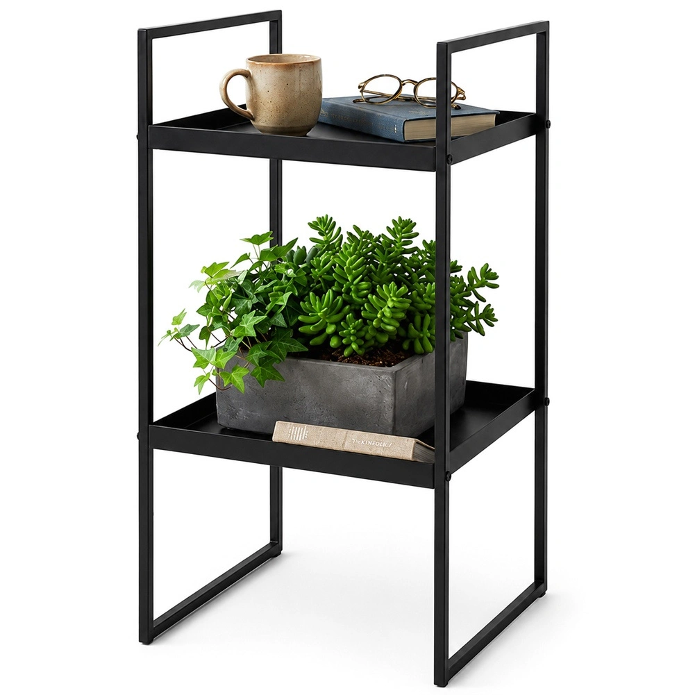 Čierny kovový odkladací stolík s dvoma policami 27 × 27 × 54 cm