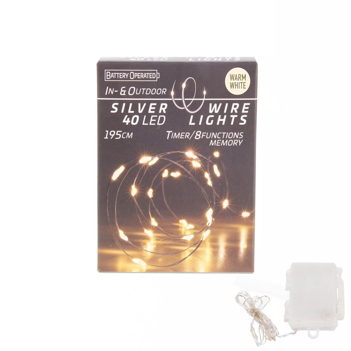 E-shop LED svetielka na tenkom drôtiku 40 LED teplá žltá s časovačom na vnútorné aj vonkajšie použitie