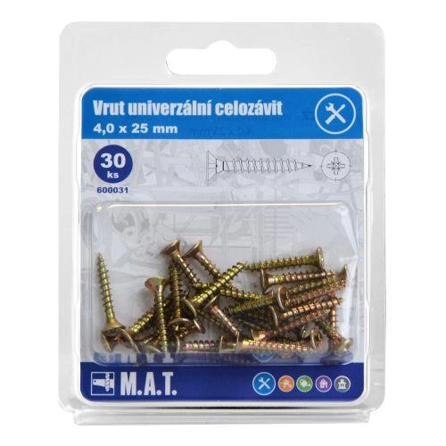 E-shop Univerzálny skrutka s plným závitom 4,0 × 25 mm, zinkovaný (30 ks)