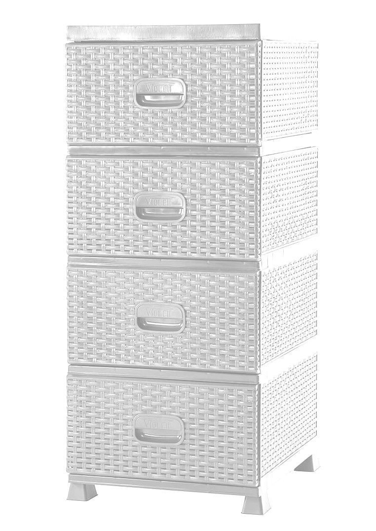 Plastová komoda Rattan so 4 zásuvkami biela