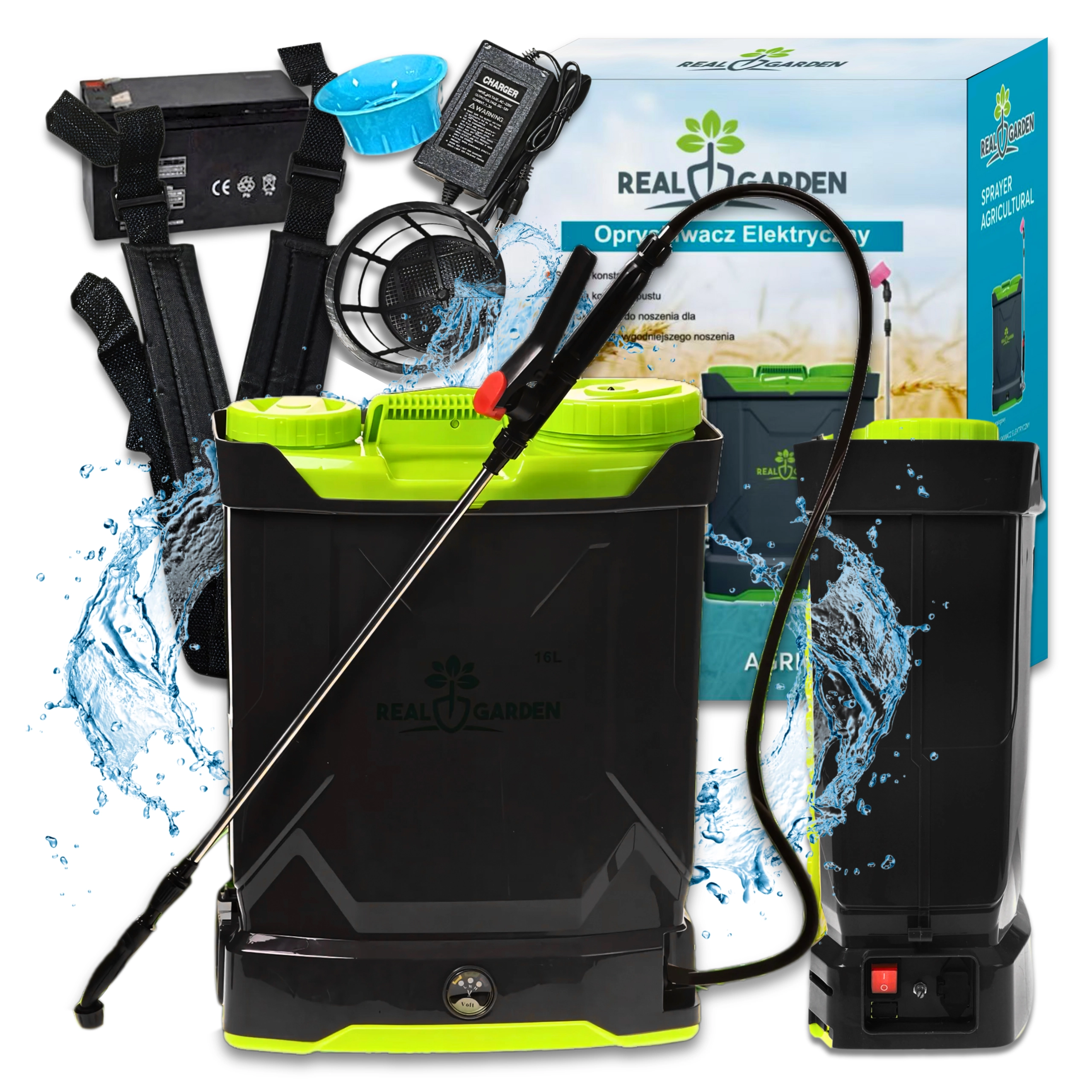 akumulátorový chrbtový postrekovač 16 l – elektrický záhradný rozprašovač