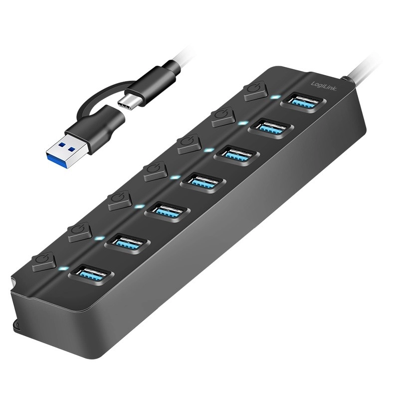 USB Hub LogiLink 7-Port USB 3.2 Gen 1 čierny