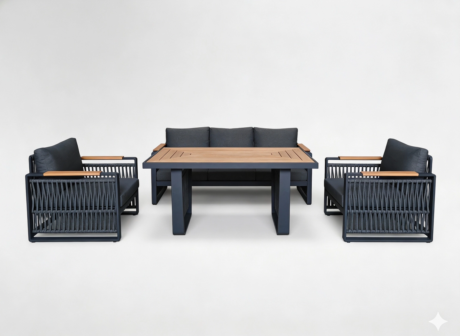 Záhradný lounge set Skopje z hliníka, 3-miestna pohovka, 2 kreslá a stôl, sivý