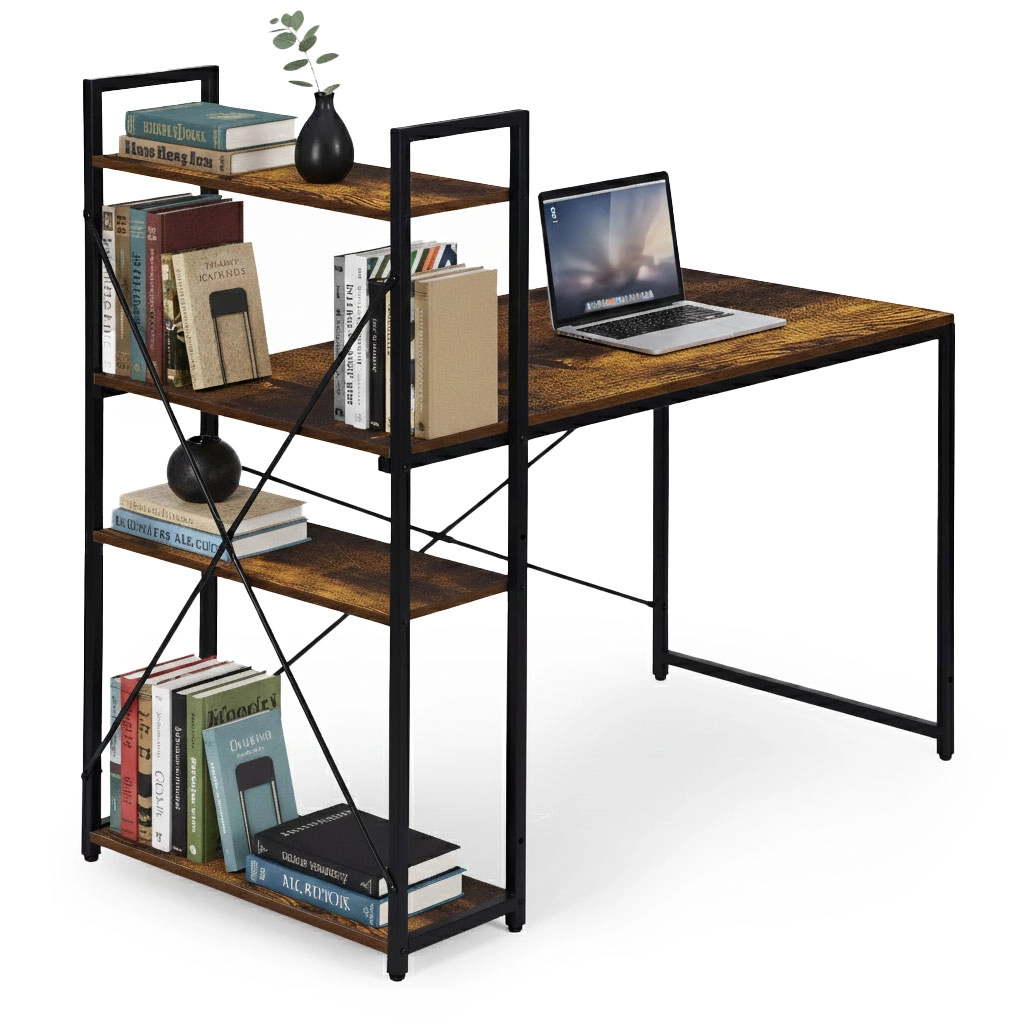 Písací stôl s policovým regálom 120 × 60 cm v loft štýle ModernHome