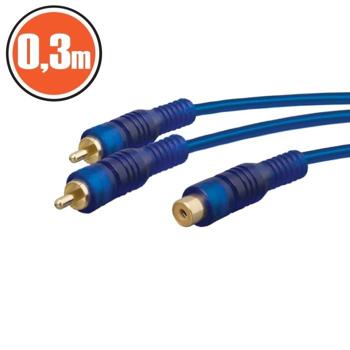 RCA rozbočovací kábel 0,3 m modrý
