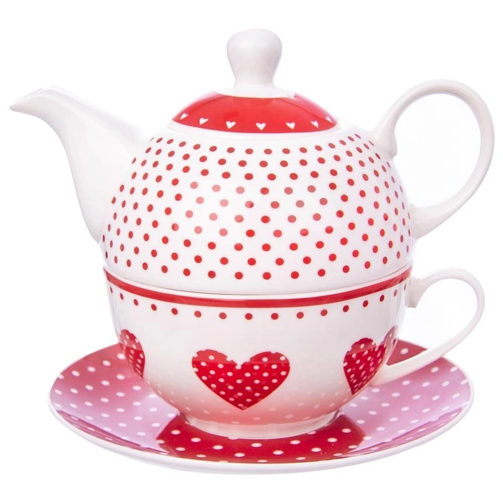 Porcelánová čajová súprava tea-for-one srdce Bodka, 3 diely