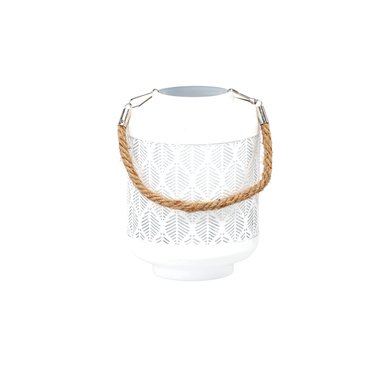 E-shop Kovový biely lampáš s povrazovým uchom 19/33 cm