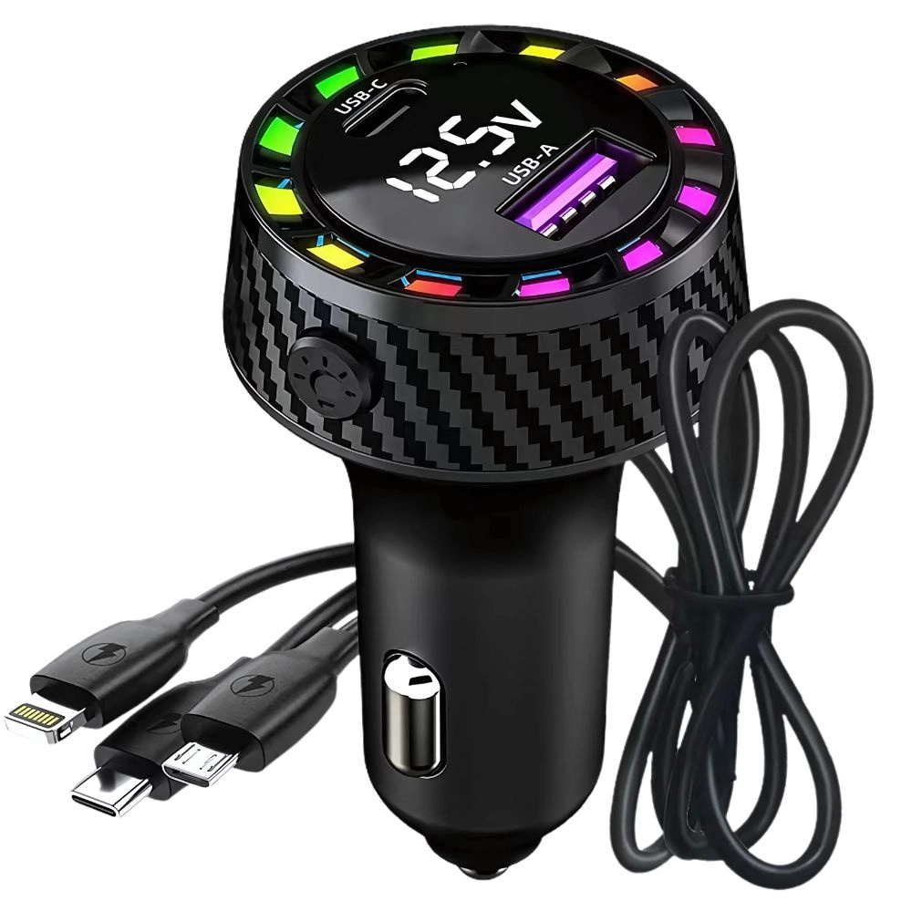 Autonabíjačka do zapaľovača s USB-C 15 W a USB-A 15 W, LCD displejom a RGB podsvietením