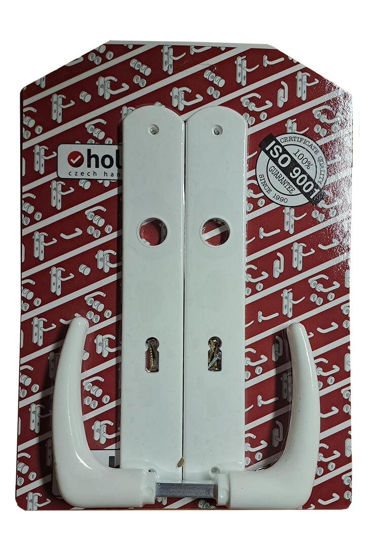 E-shop Dverová kľučka Klasik so štítkom XXL, biela, pre zadlabací zámok 90 mm