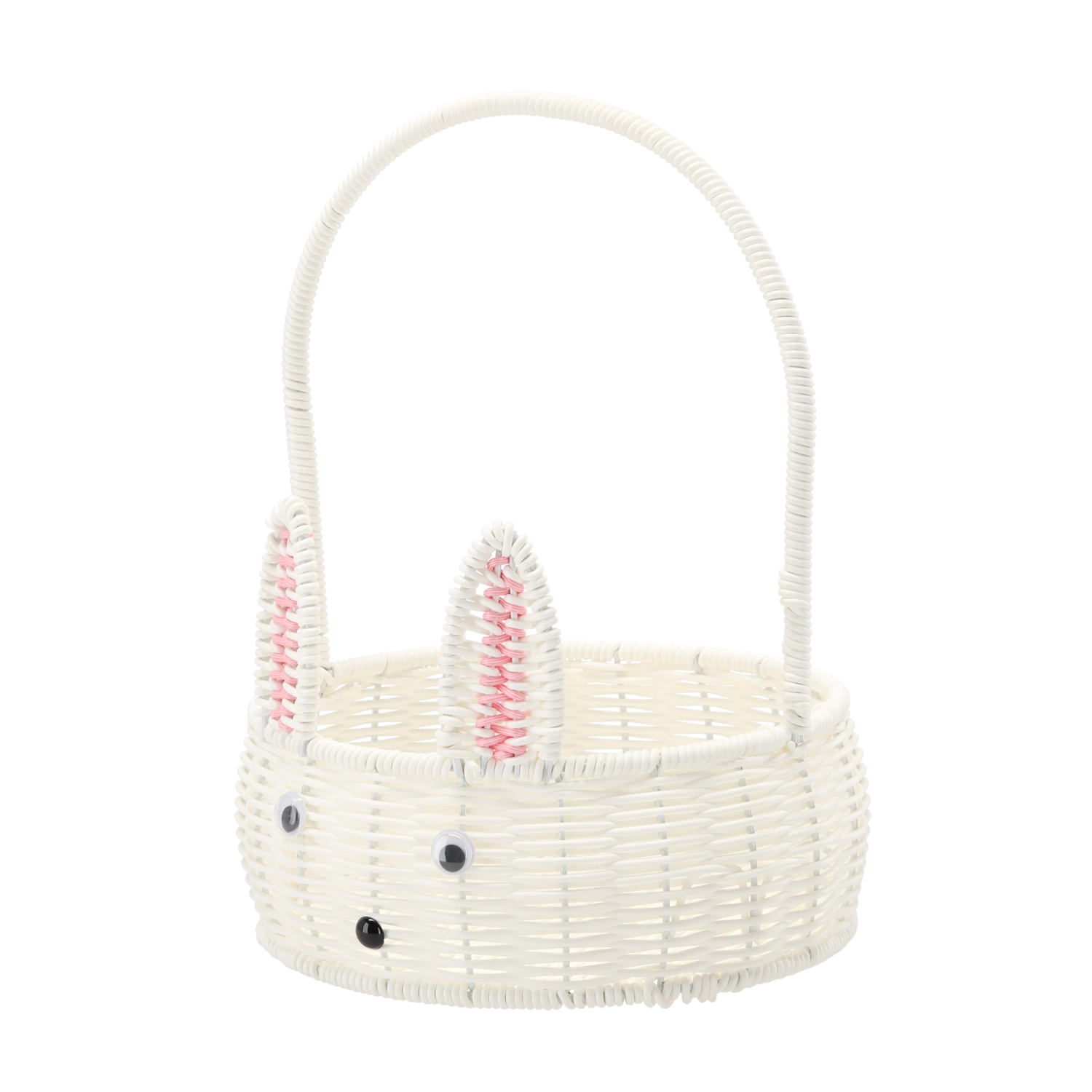 E-shop Okrúhly plastový košík 20 cm s motívom zajaca – biely