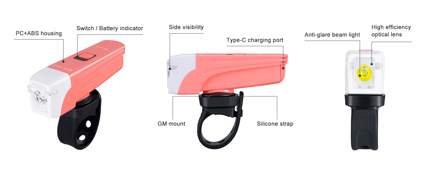 E-shop Predné cyklistické svetlo OLIGHT Wyvern ružové, 300 lm, USB‑C
