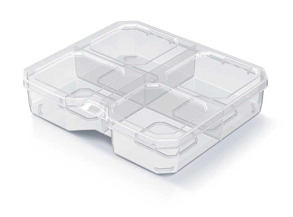 E-shop Plastový organizér SQR box so 4 priehradkami 15,6 × 14 × 3,5 cm, transparentný