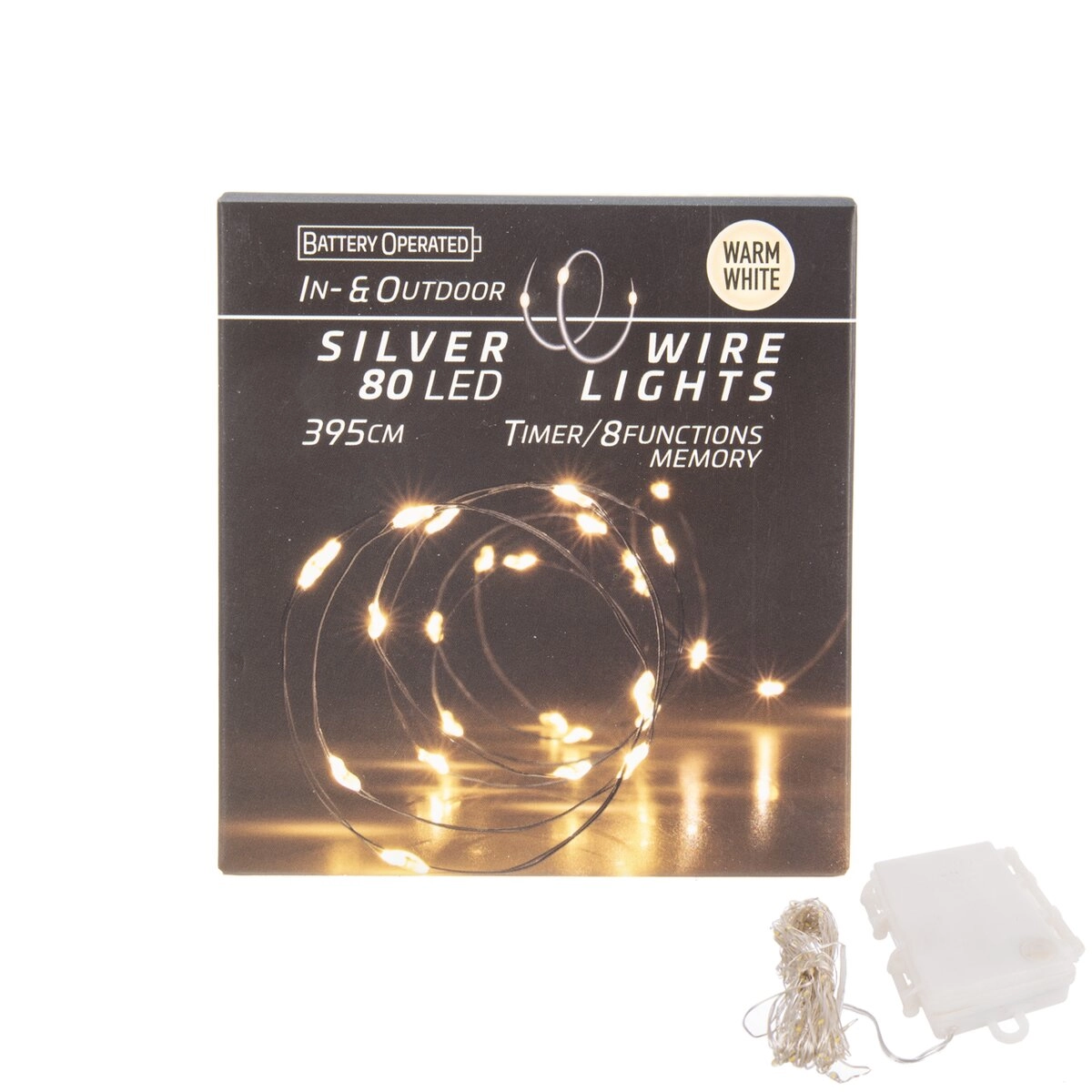 LED svetelná reťaz na drôtiku 80 LED, teplá žltá, IN/OUT s časovačom