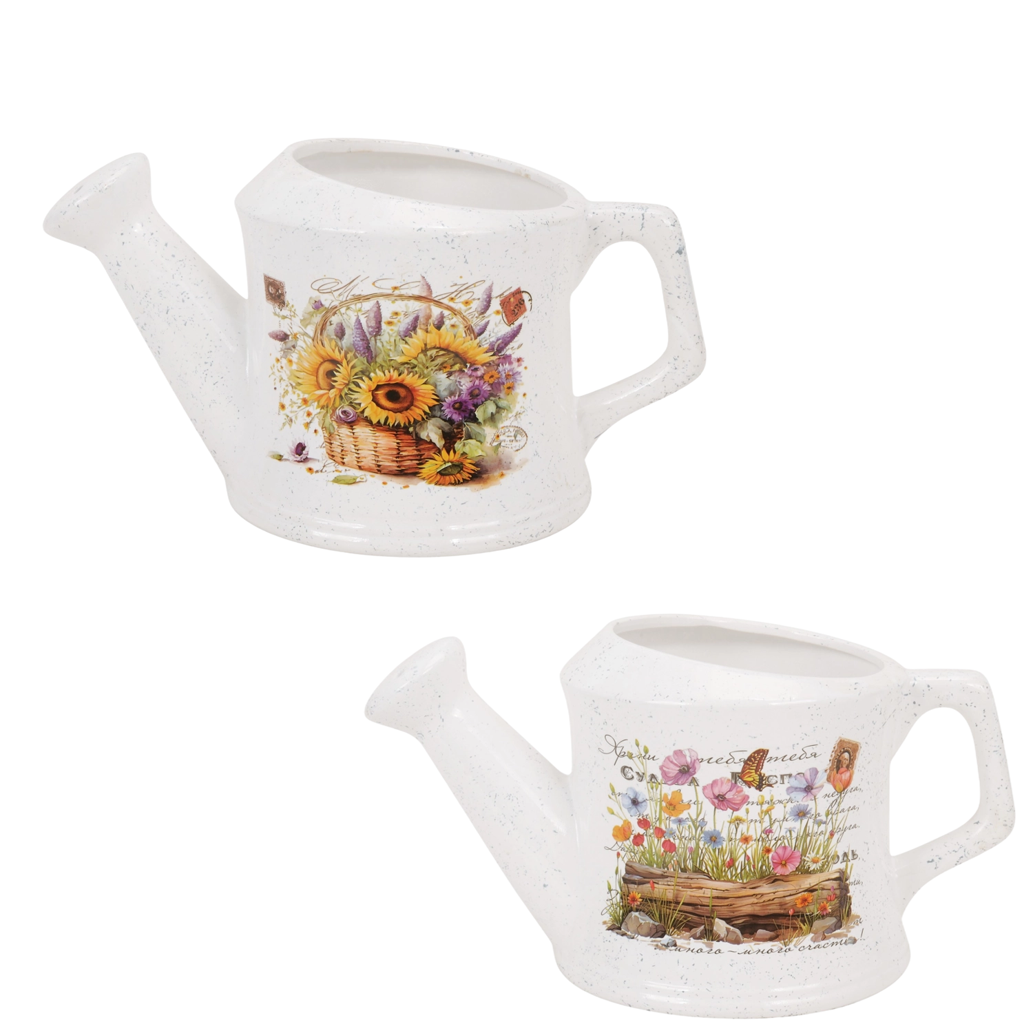 E-shop Keramický kvetináč v tvare kanvičky 33 × 18 × 17 cm, biely dekor