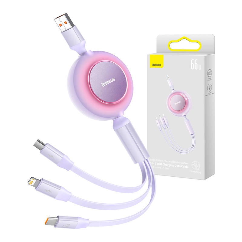 E-shop Baseus CAMJ010105 Bright Mirror 2 káblov 3v1 USB Typ A - micro USB + Lightning + USB Typ C 66W, 1,1m
