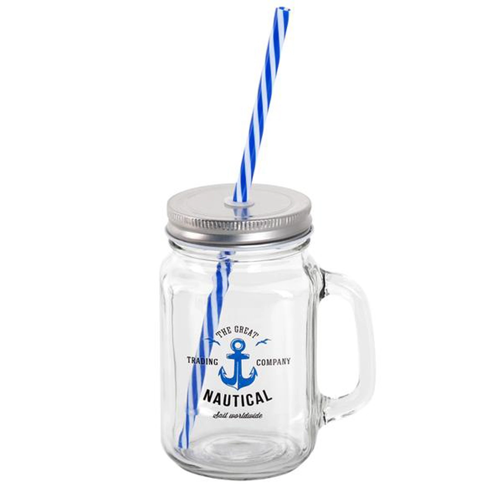 E-shop Toro Sklenený pohár s viečkom a slamkounámornícky 450 ml