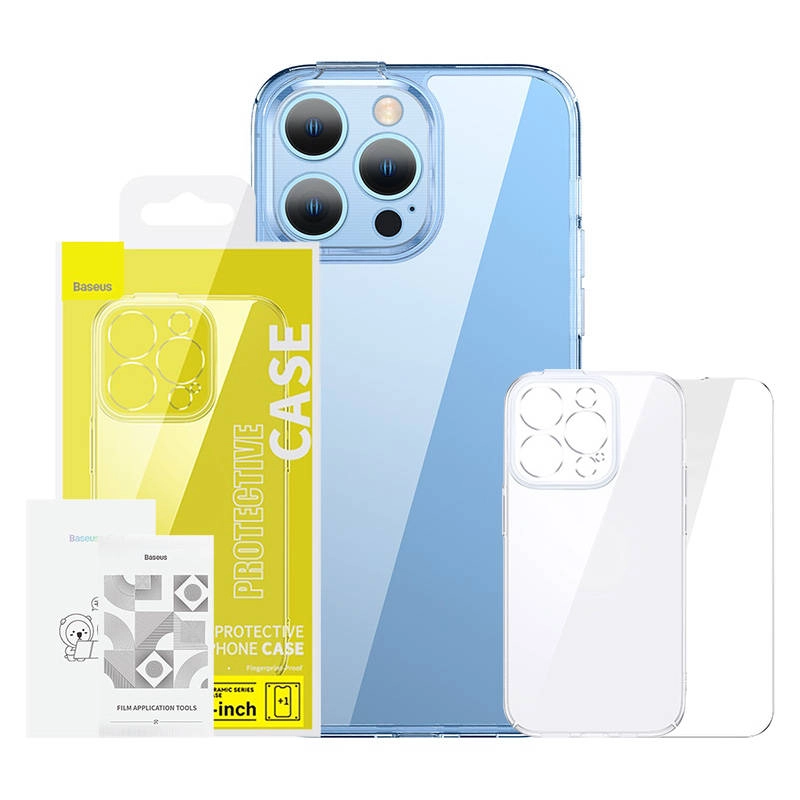 E-shop Priehľadné puzdro a tvrdené sklo pre iPhone 14 Plus Baseus SuperCeramic