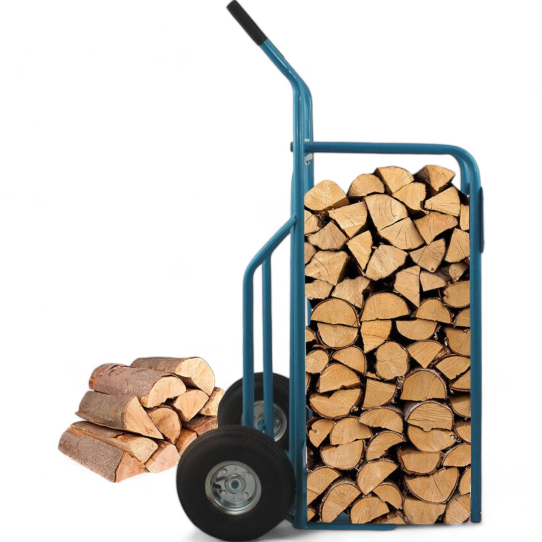 Prepravný vozík 2 v 1 na drevo so šuflíkom, oceľový, 100 kg, pneumatikové kolesá