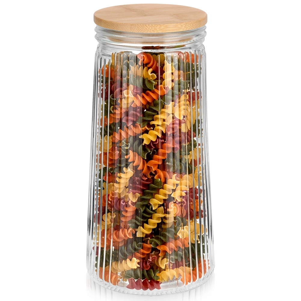 Sklenená dóza na sypké potraviny s bambusovým viečkom a tesnením 1,4 l