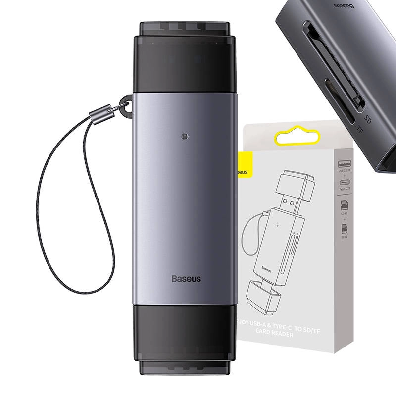 E-shop Čítačka pamäťových kariet Baseus SD/TF USB a USB-C sivá
