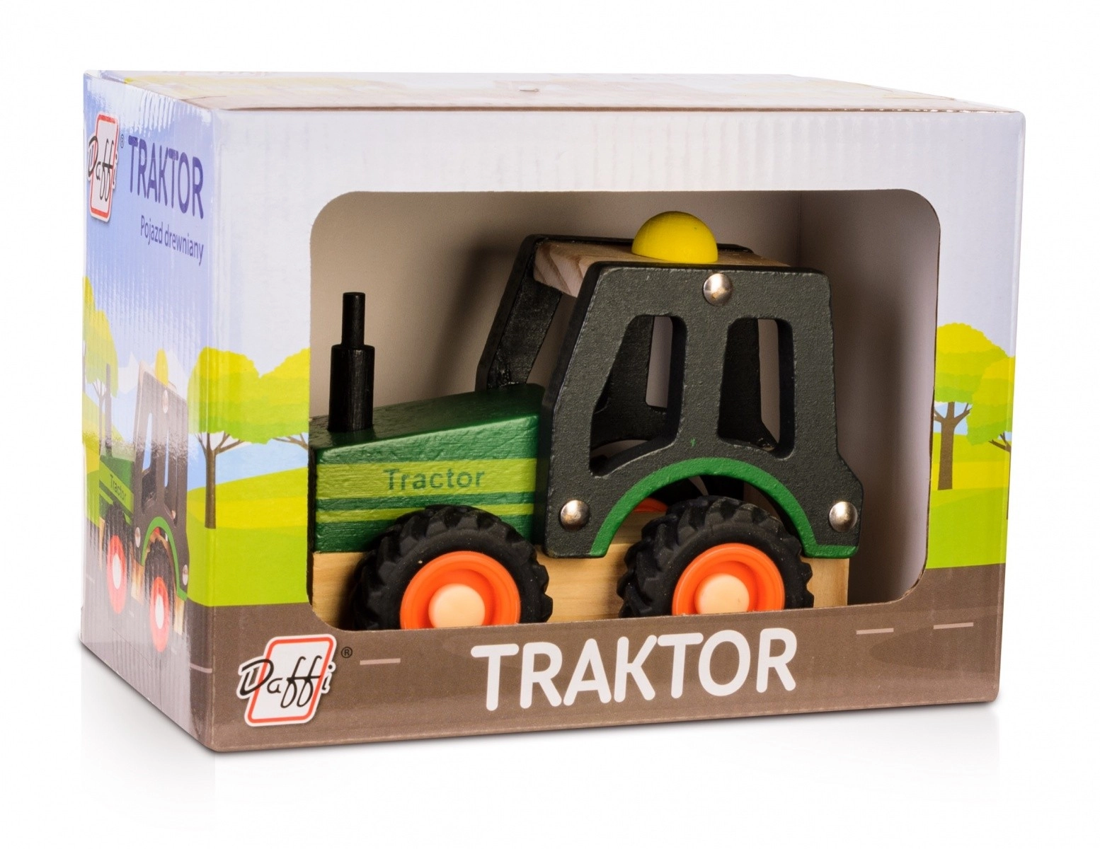 Drevený traktor s gumovými kolesami