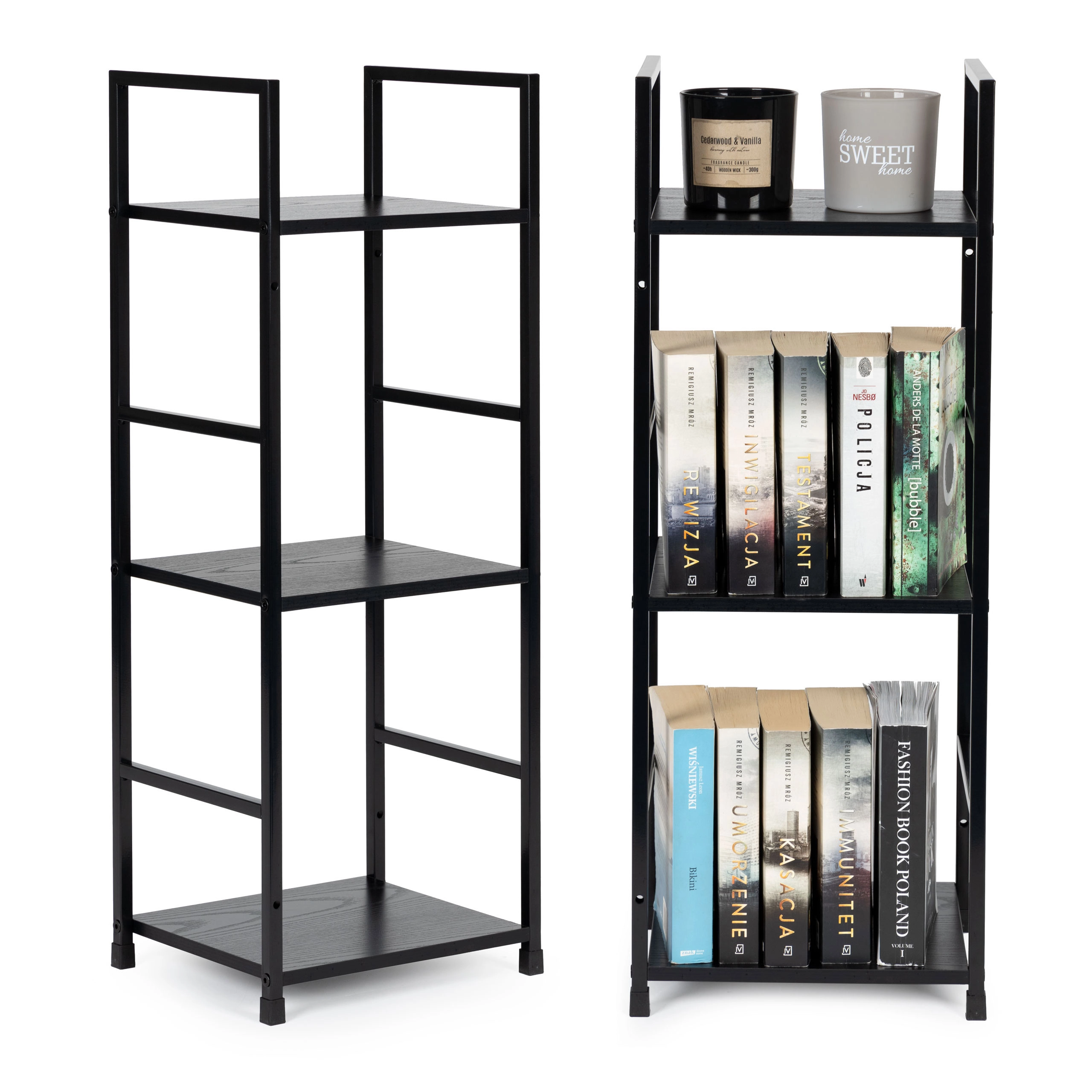 E-shop ModernHome loftová polica s 3 policami, kovový rám, čierna